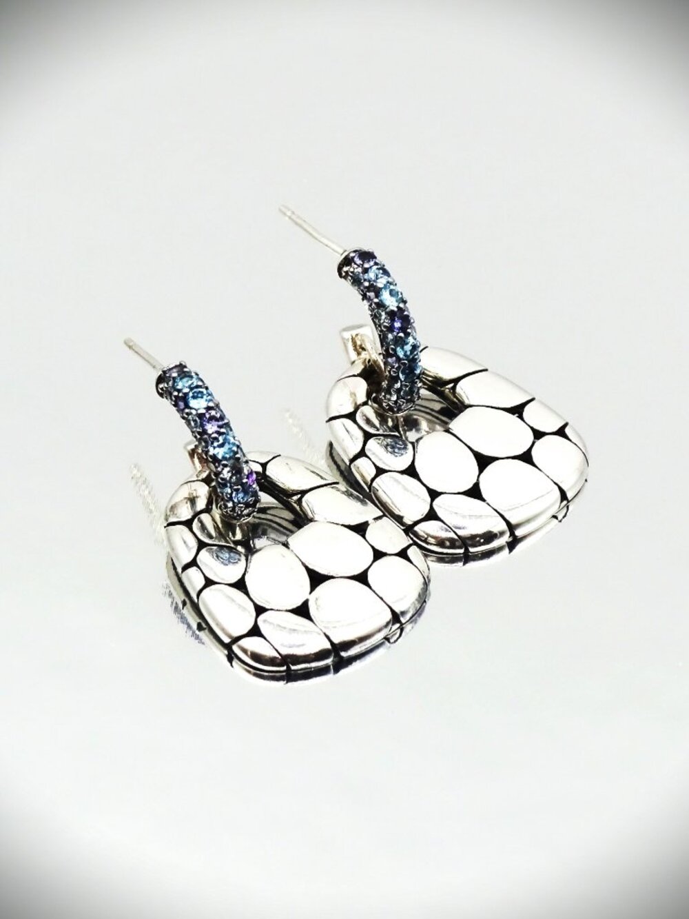 JOHN HARDY NWT Kali Sterling Silver Topaz Aquamarine Iolite Drop Earrings